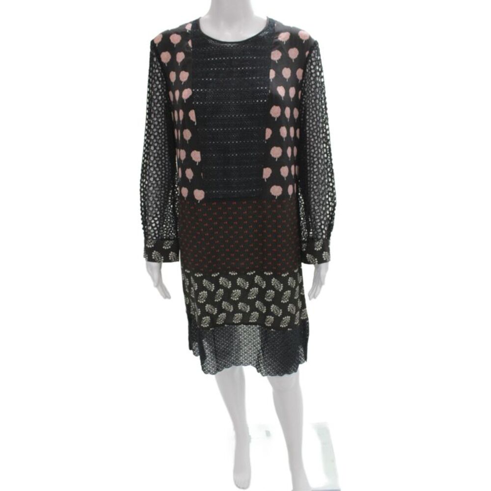 Lanvin Women Sweater Dress Black Floral Long Sleeve Round Neck Size S